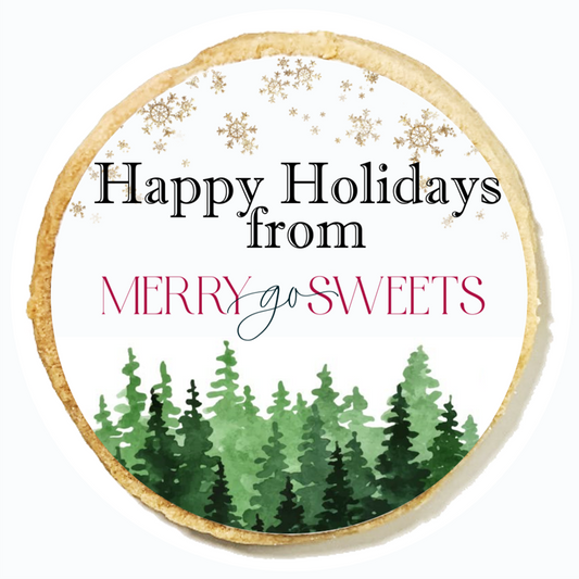 Holiday Trees and Snowflakes Logo Cookies