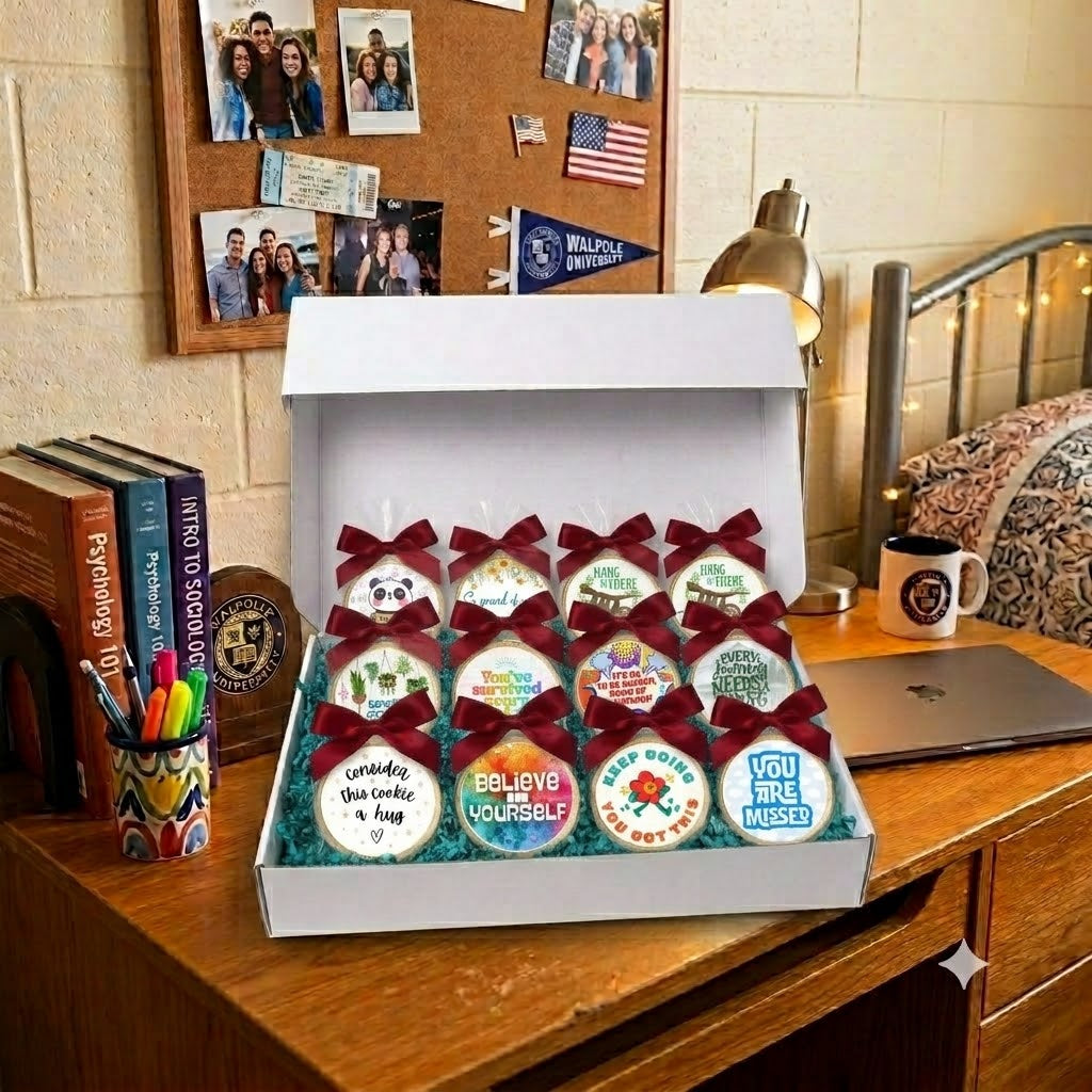 College Care Package of Cookies with Encouraging and Thoughtful Quotes