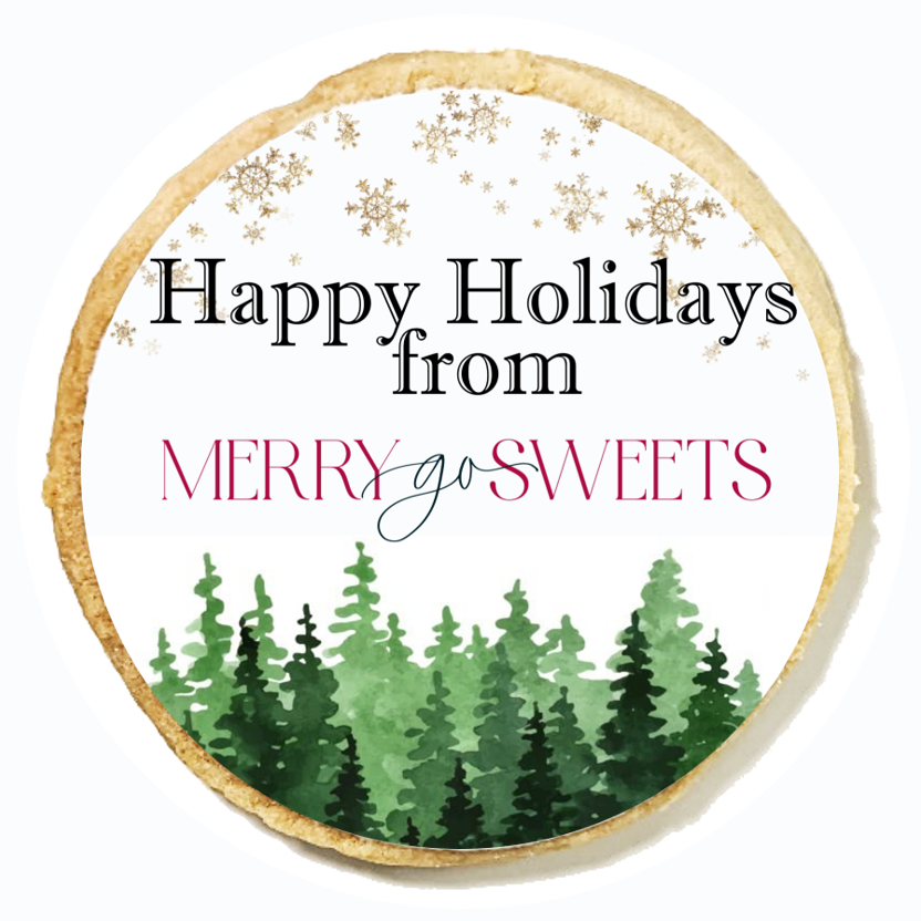 Holiday Trees and Snowflakes Logo Cookies (1 Dozen)