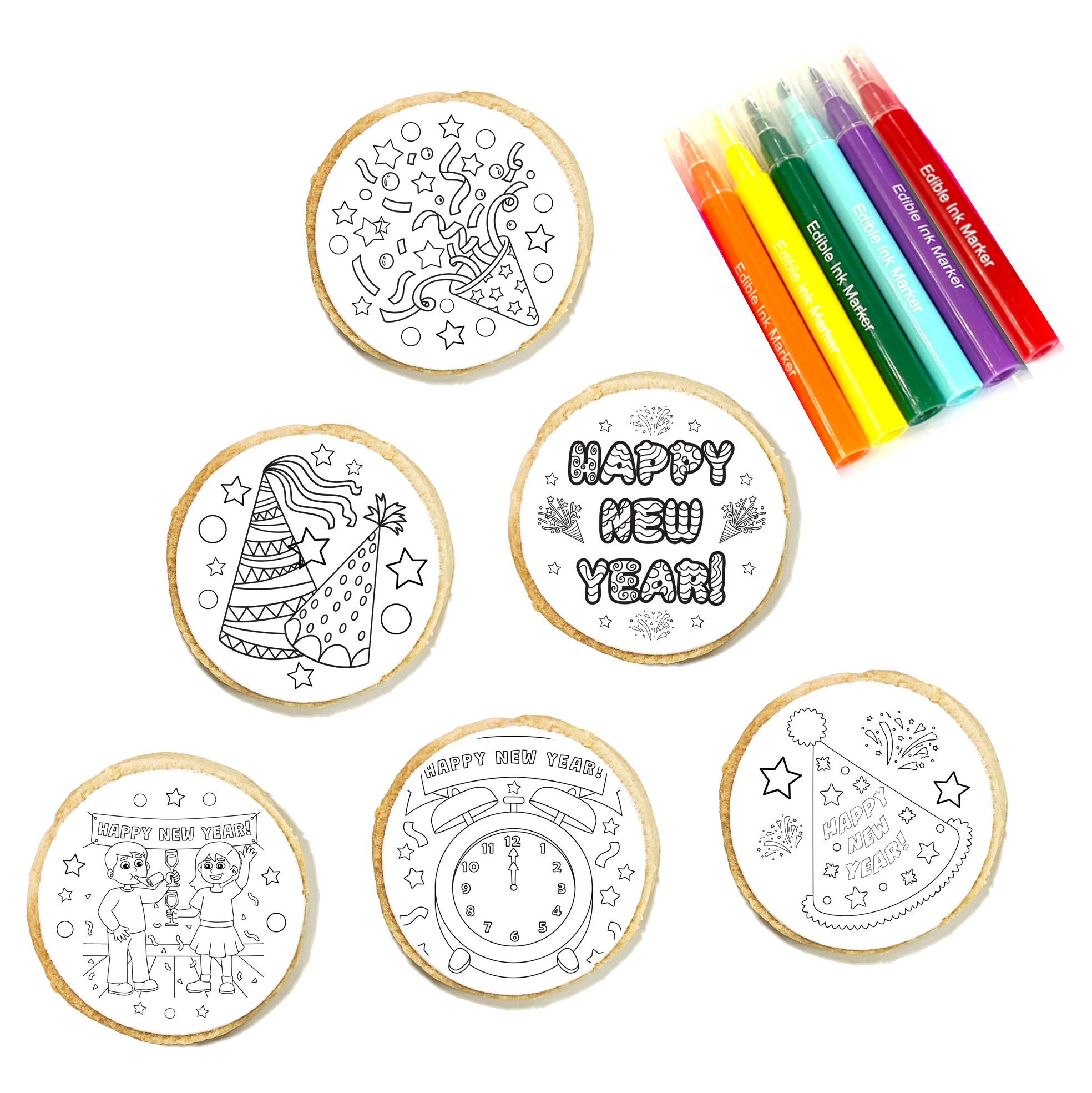 New Year Cookie Coloring Kit 6-Pack