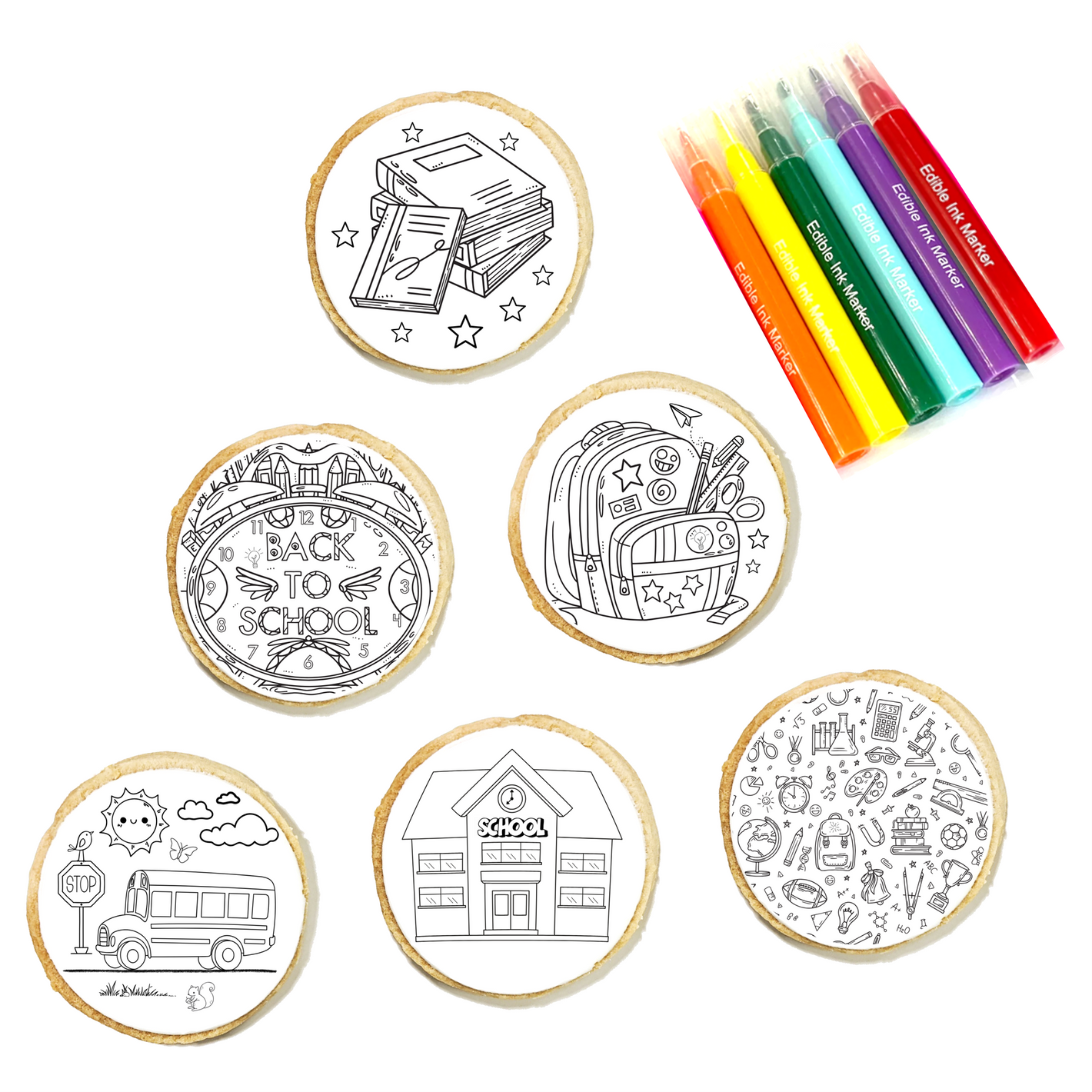 Back To School Cookie Coloring Kit 6-Pack