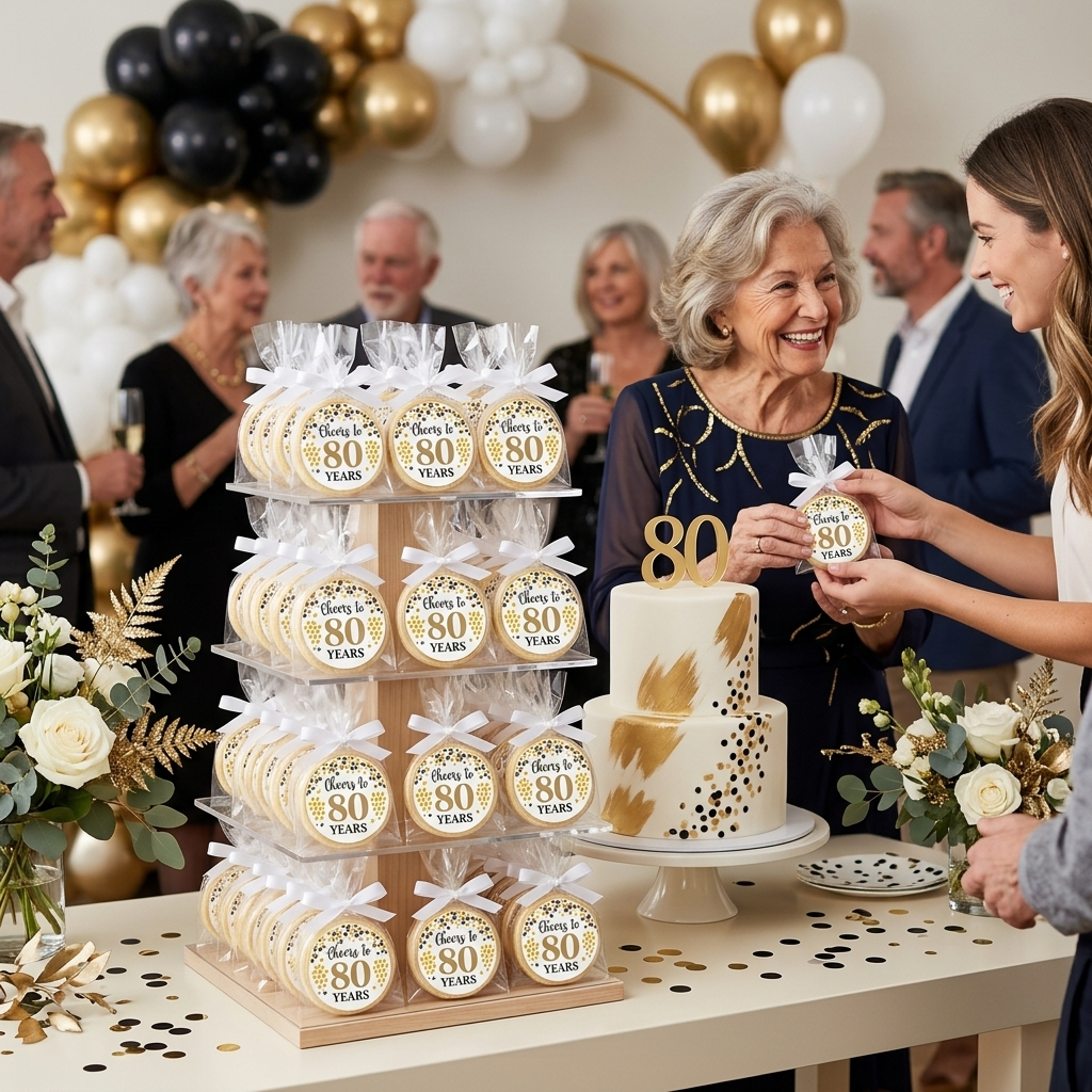 Black, White and Gold Cheers Birthday Cookies