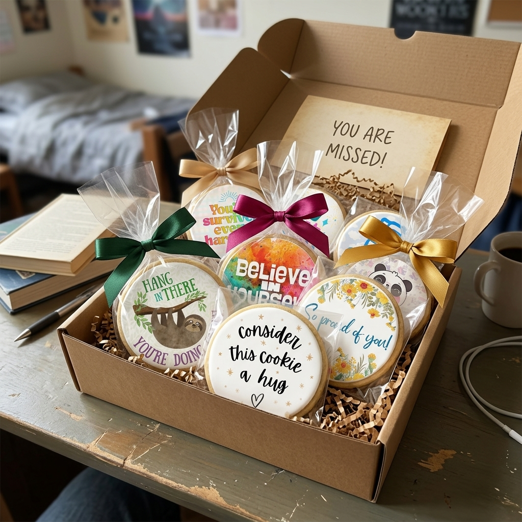 College Care Package of Cookies with Encouraging and Thoughtful Quotes