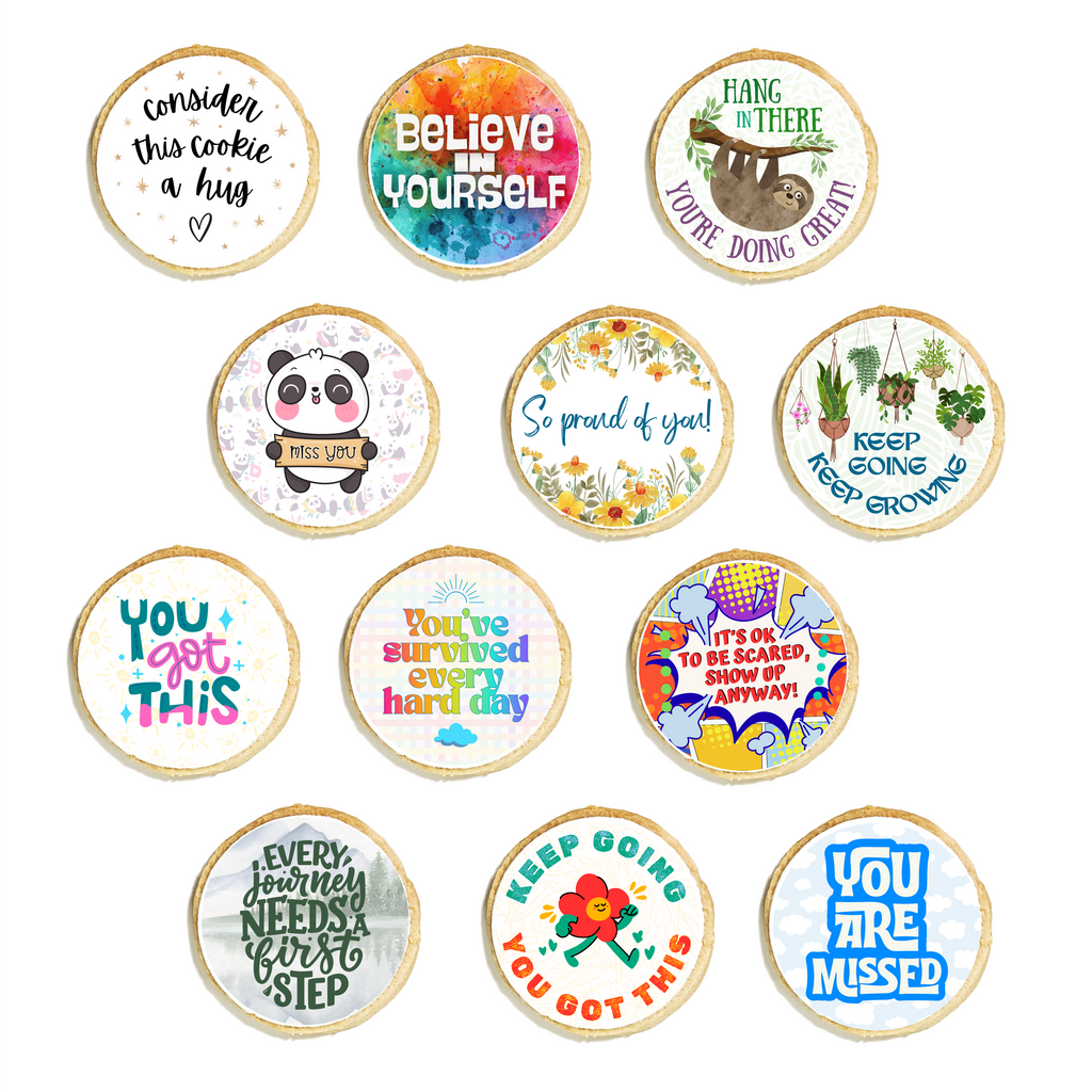 College Care Package of Cookies with Encouraging and Thoughtful Quotes