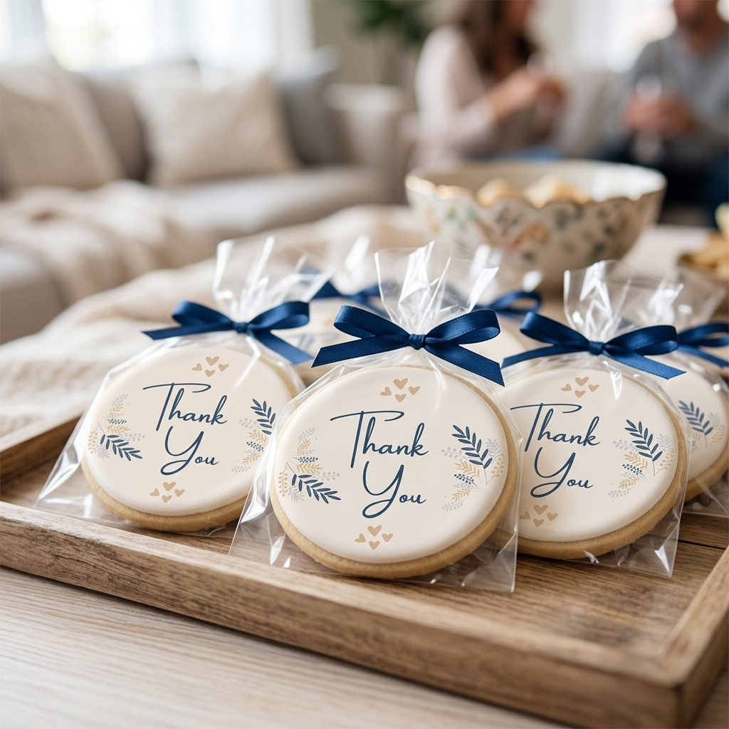 Cream Blue Thank You Cookies