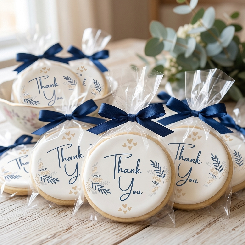 Cream Blue Thank You Cookies