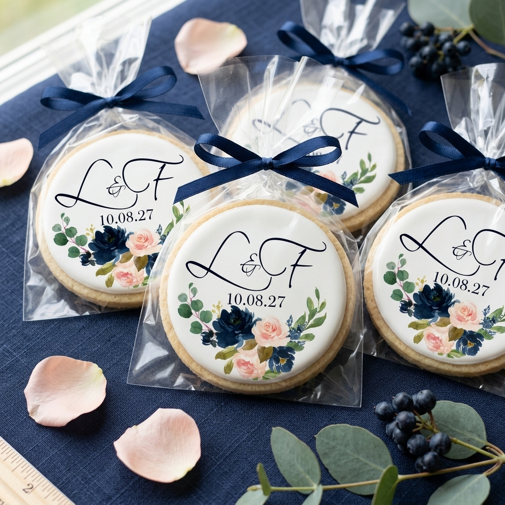 Navy and Blush Floral Cookies