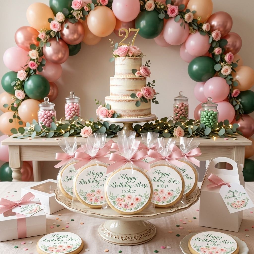 Pink Rose Birthday Cookies