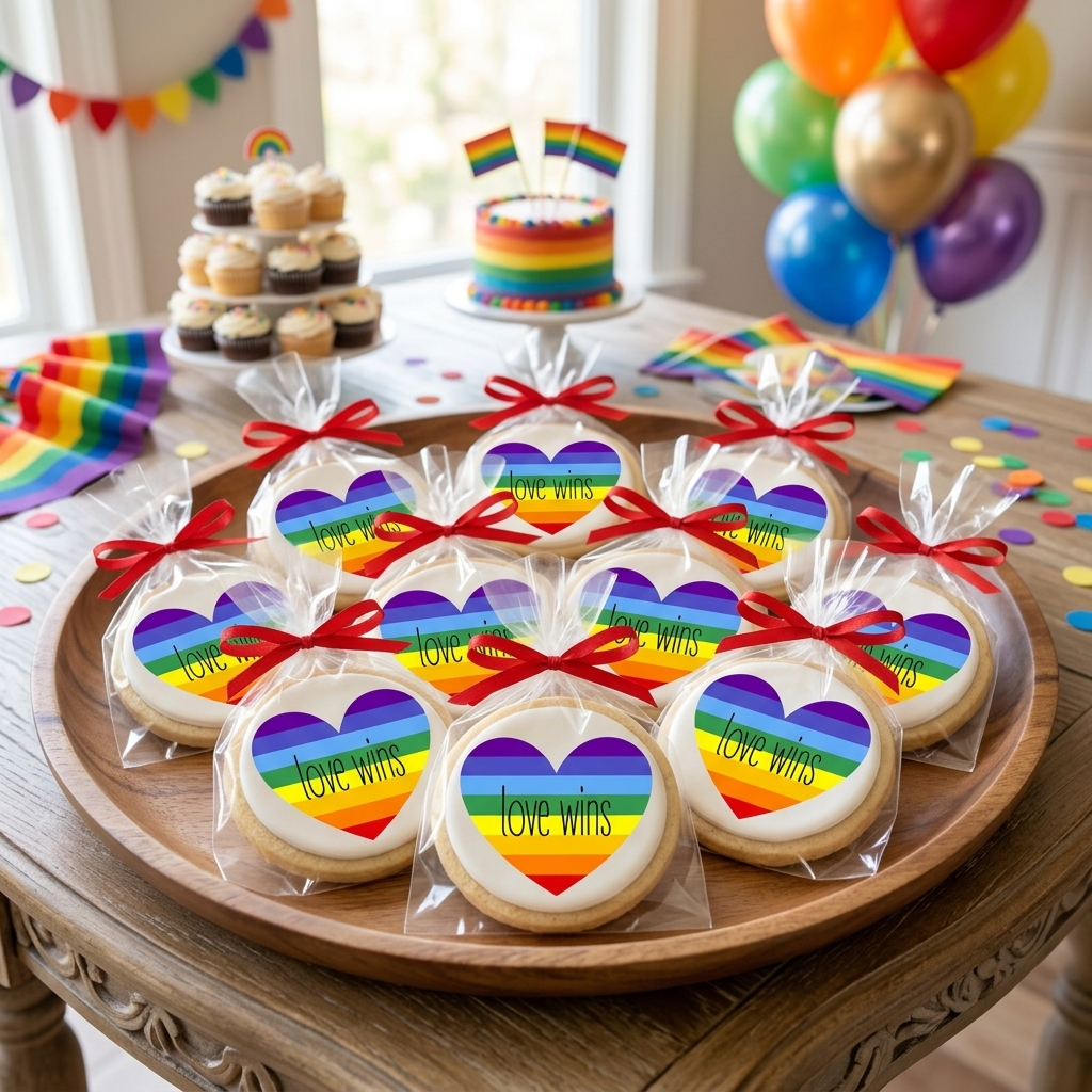 Love Wins Rainbow Heart Pride Cookies