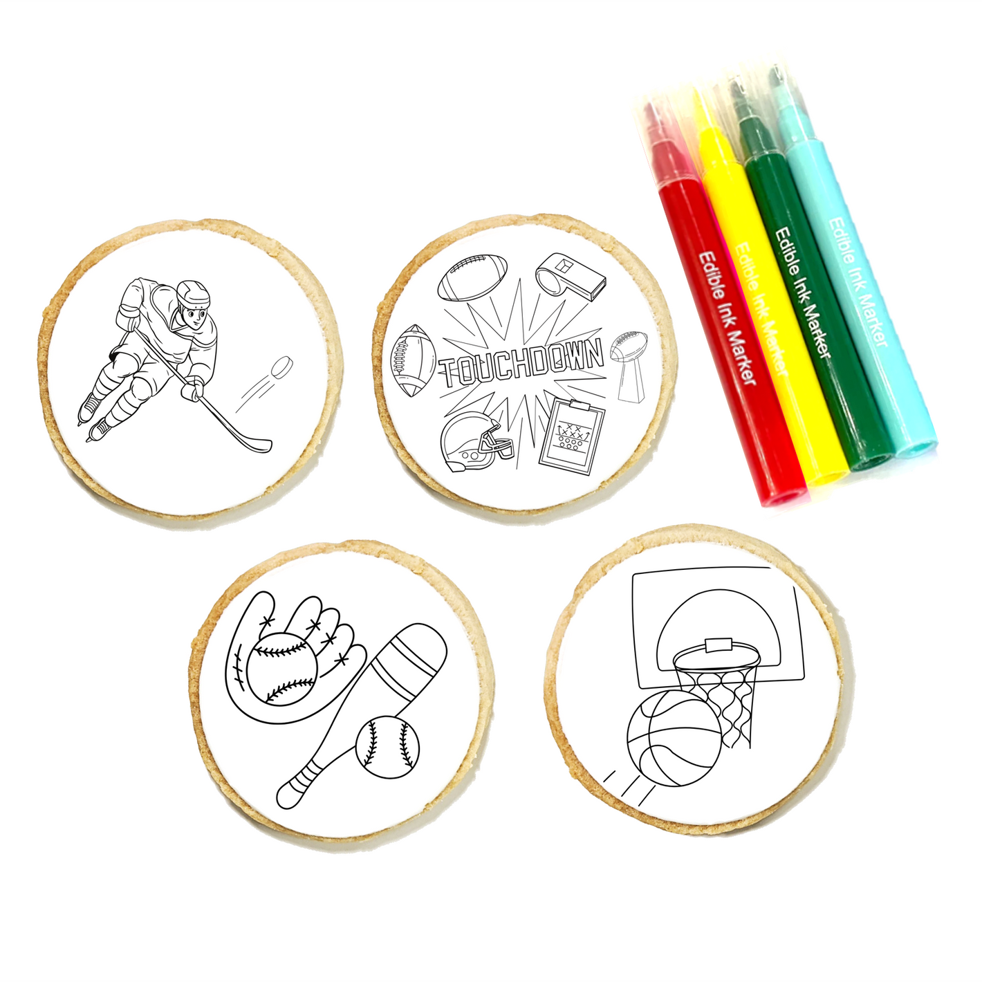 Sports Cookie Coloring Kit 4-Pack