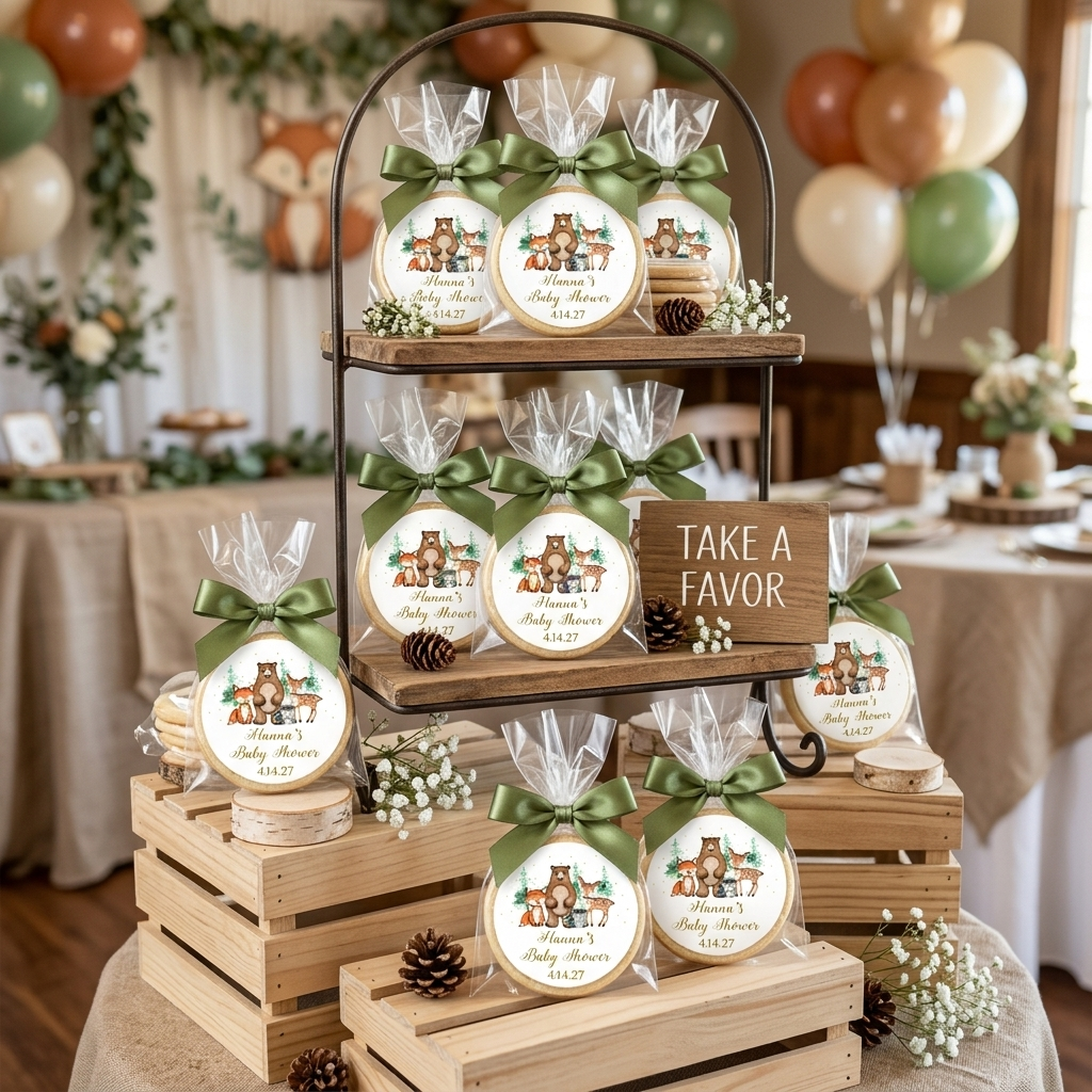 Green and Gold Woodland Animals Cookies