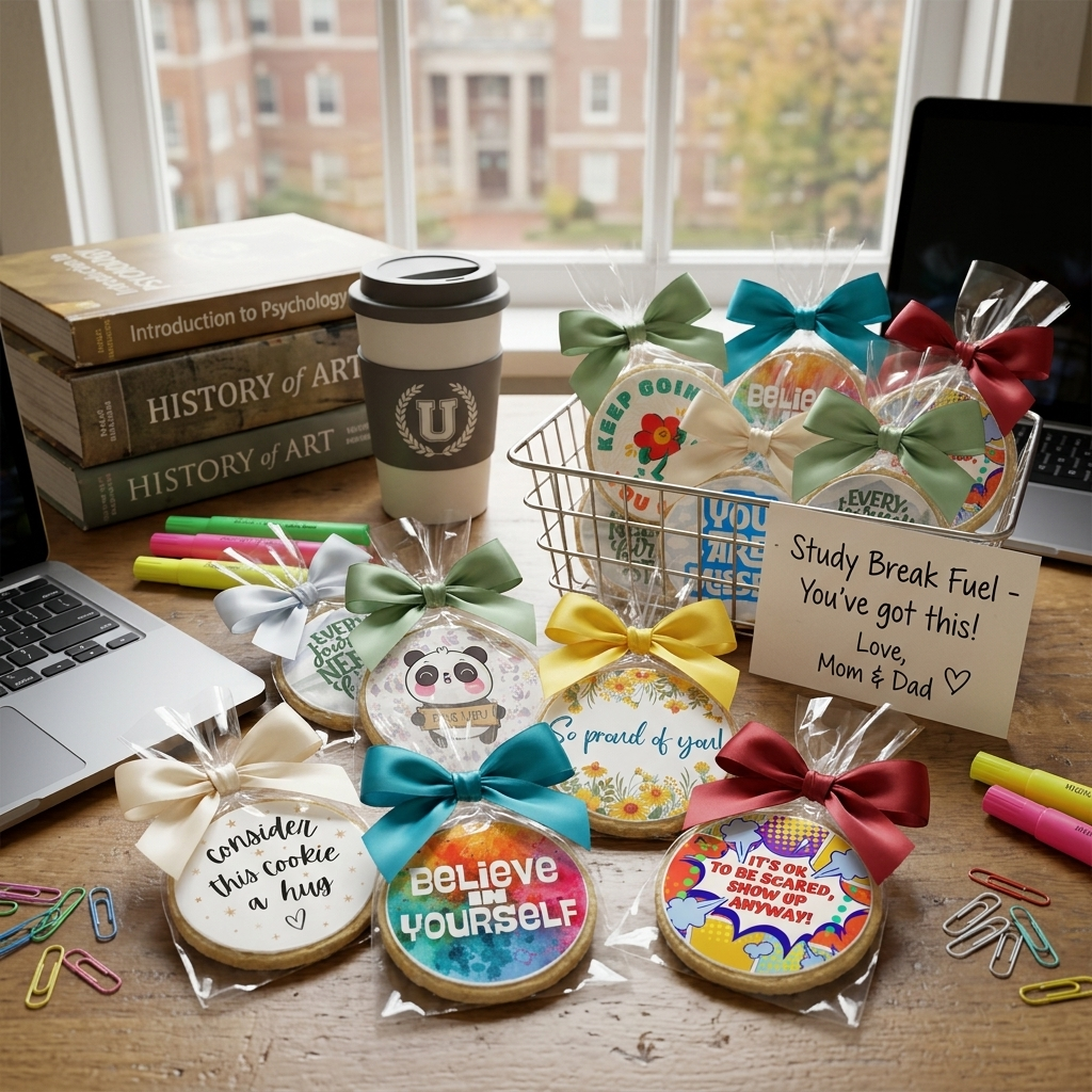 College Care Package of Cookies with Encouraging and Thoughtful Quotes